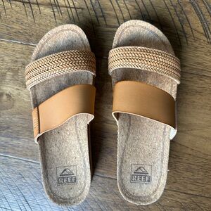 Reef Women’s Tan Braided & Smooth Double-Strap Slide Sandals